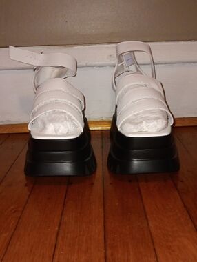 Lemon White Strappy Platform Sandals with Black Sole